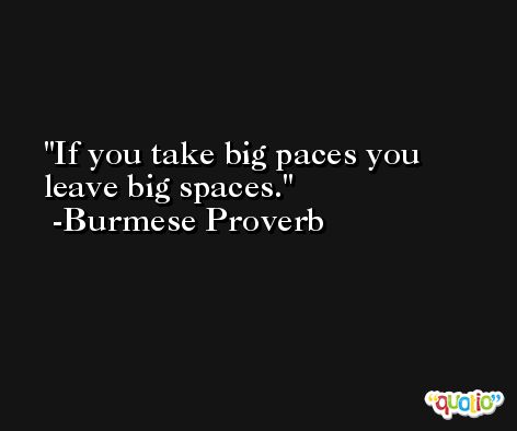 If you take big paces you leave big spaces. -Burmese Proverb