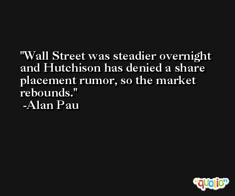 Wall Street was steadier overnight and Hutchison has denied a share placement rumor, so the market rebounds. -Alan Pau