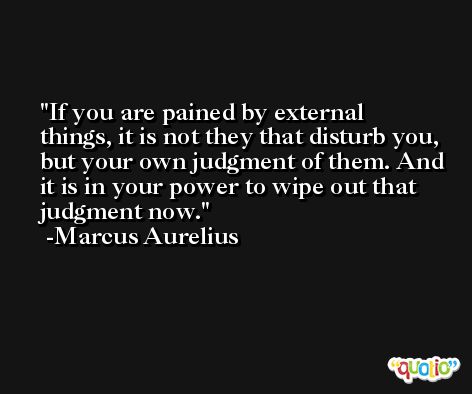 If you are pained by external things, it is not they that disturb you, but your own judgment of them. And it is in your power to wipe out that judgment now. -Marcus Aurelius
