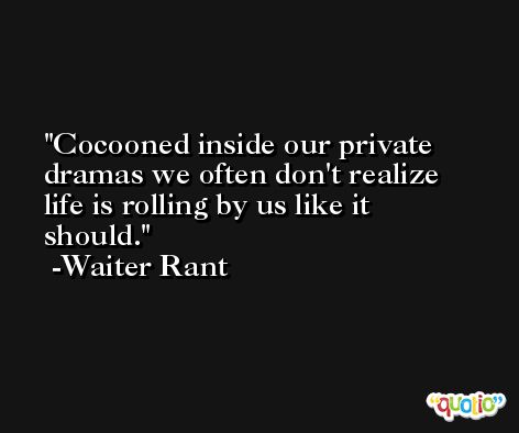 Cocooned inside our private dramas we often don't realize life is rolling by us like it should. -Waiter Rant