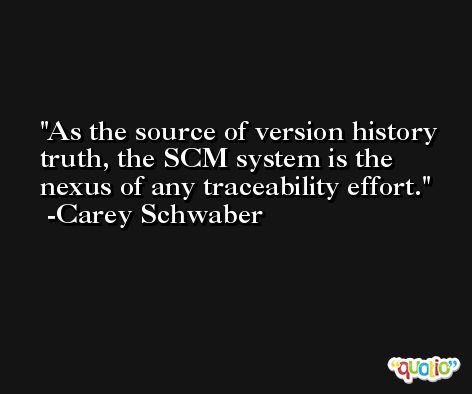 As the source of version history truth, the SCM system is the nexus of any traceability effort. -Carey Schwaber