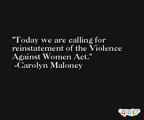 Today we are calling for reinstatement of the Violence Against Women Act. -Carolyn Maloney