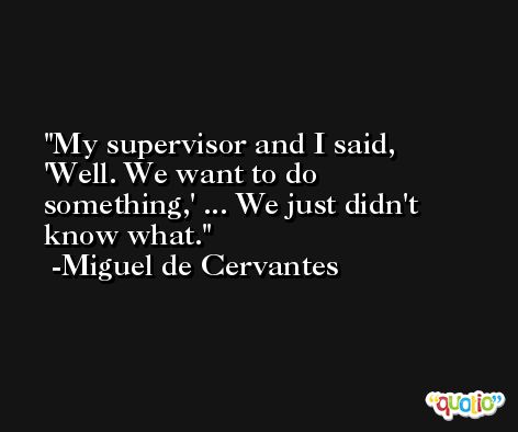 My supervisor and I said, 'Well. We want to do something,' ... We just didn't know what. -Miguel de Cervantes