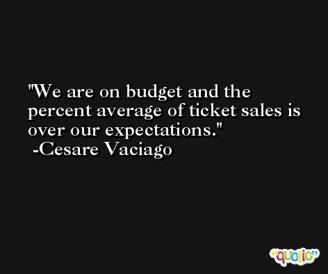 We are on budget and the percent average of ticket sales is over our expectations. -Cesare Vaciago