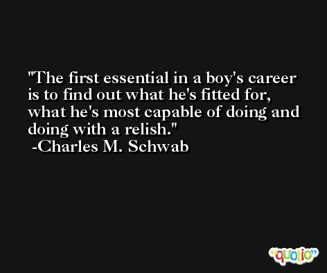 The first essential in a boy's career is to find out what he's fitted for, what he's most capable of doing and doing with a relish. -Charles M. Schwab