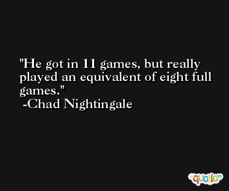 He got in 11 games, but really played an equivalent of eight full games. -Chad Nightingale