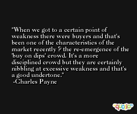 When we got to a certain point of weakness there were buyers and that's been one of the characteristics of the market recently ? the re-emergence of the 'buy on dips' crowd. It's a more disciplined crowd but they are certainly nibbling at excessive weakness and that's a good undertone. -Charles Payne