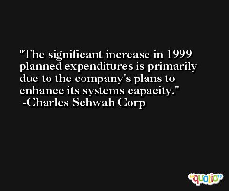The significant increase in 1999 planned expenditures is primarily due to the company's plans to enhance its systems capacity. -Charles Schwab Corp