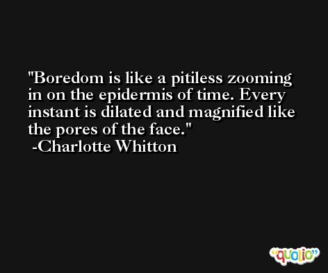 Boredom is like a pitiless zooming in on the epidermis of time. Every instant is dilated and magnified like the pores of the face. -Charlotte Whitton