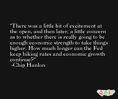 There was a little bit of excitement at the open, and then later, a little concern as to whether there is really going to be enough economic strength to take things higher. How much longer can the Fed keep hiking rates and economic growth continue? -Chip Hanlon