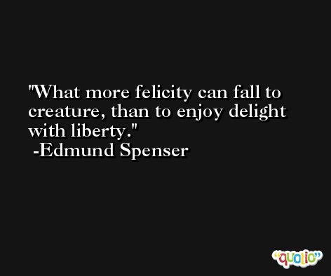 What more felicity can fall to creature, than to enjoy delight with liberty. -Edmund Spenser