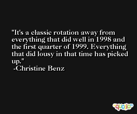 It's a classic rotation away from everything that did well in 1998 and the first quarter of 1999. Everything that did lousy in that time has picked up. -Christine Benz