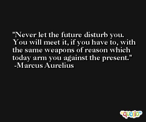 Never let the future disturb you. You will meet it, if you have to, with the same weapons of reason which today arm you against the present. -Marcus Aurelius