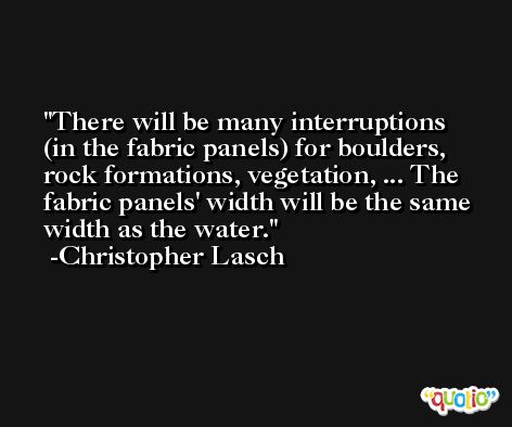 There will be many interruptions (in the fabric panels) for boulders, rock formations, vegetation, ... The fabric panels' width will be the same width as the water. -Christopher Lasch