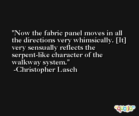Now the fabric panel moves in all the directions very whimsically. [It] very sensually reflects the serpent-like character of the walkway system. -Christopher Lasch