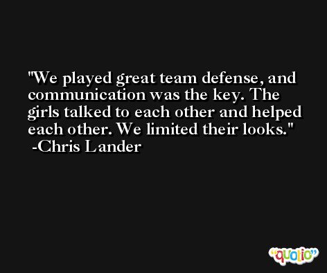 We played great team defense, and communication was the key. The girls talked to each other and helped each other. We limited their looks. -Chris Lander