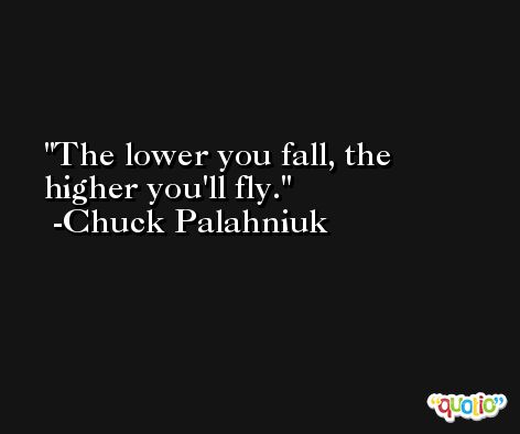 The lower you fall, the higher you'll fly. -Chuck Palahniuk