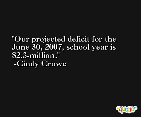 Our projected deficit for the June 30, 2007, school year is $2.3-million. -Cindy Crowe