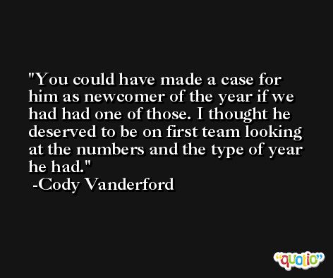 You could have made a case for him as newcomer of the year if we had had one of those. I thought he deserved to be on first team looking at the numbers and the type of year he had. -Cody Vanderford