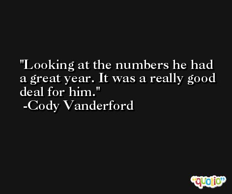 Looking at the numbers he had a great year. It was a really good deal for him. -Cody Vanderford