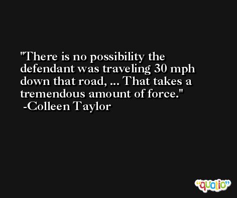 There is no possibility the defendant was traveling 30 mph down that road, ... That takes a tremendous amount of force. -Colleen Taylor