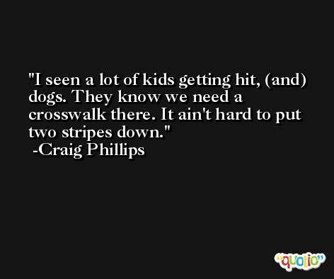I seen a lot of kids getting hit, (and) dogs. They know we need a crosswalk there. It ain't hard to put two stripes down. -Craig Phillips