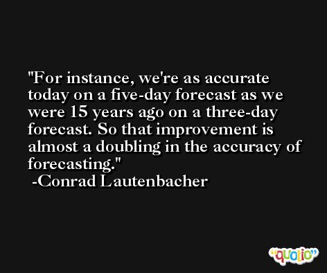 For instance, we're as accurate today on a five-day forecast as we were 15 years ago on a three-day forecast. So that improvement is almost a doubling in the accuracy of forecasting. -Conrad Lautenbacher