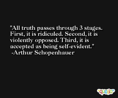 All truth passes through 3 stages. First, it is ridiculed. Second, it is violently opposed. Third, it is accepted as being self-evident. -Arthur Schopenhauer