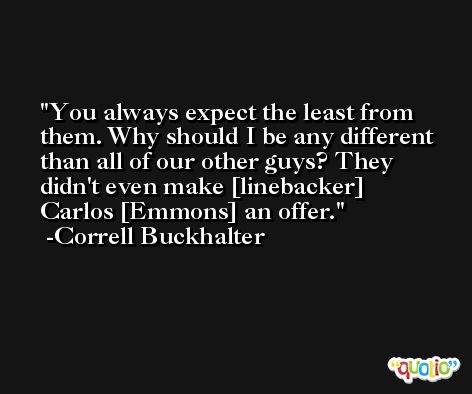 You always expect the least from them. Why should I be any different than all of our other guys? They didn't even make [linebacker] Carlos [Emmons] an offer. -Correll Buckhalter