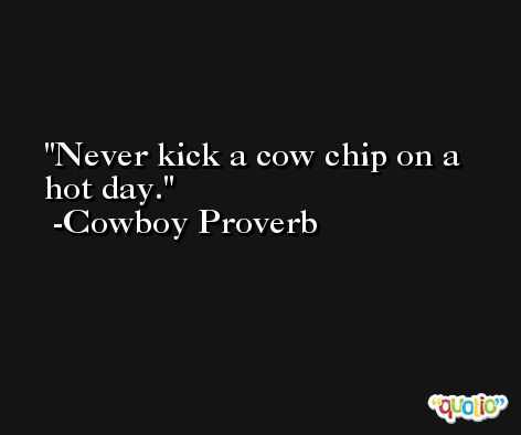 Never kick a cow chip on a hot day. -Cowboy Proverb