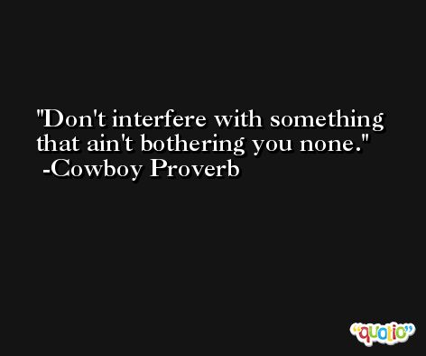 Don't interfere with something that ain't bothering you none. -Cowboy Proverb