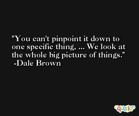 You can't pinpoint it down to one specific thing, ... We look at the whole big picture of things. -Dale Brown
