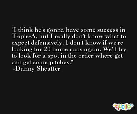 I think he's gonna have some success in Triple-A, but I really don't know what to expect defensively. I don't know if we're looking for 20 home runs again. We'll try to look for a spot in the order where get can get some pitches. -Danny Sheaffer