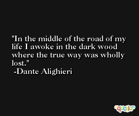 In the middle of the road of my life I awoke in the dark wood where the true way was wholly lost. -Dante Alighieri