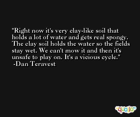 Right now it's very clay-like soil that holds a lot of water and gets real spongy. The clay soil holds the water so the fields stay wet. We can't mow it and then it's unsafe to play on. It's a vicious cycle. -Dan Teravest