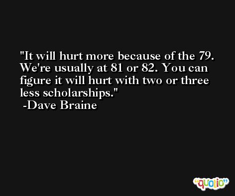 It will hurt more because of the 79. We're usually at 81 or 82. You can figure it will hurt with two or three less scholarships. -Dave Braine