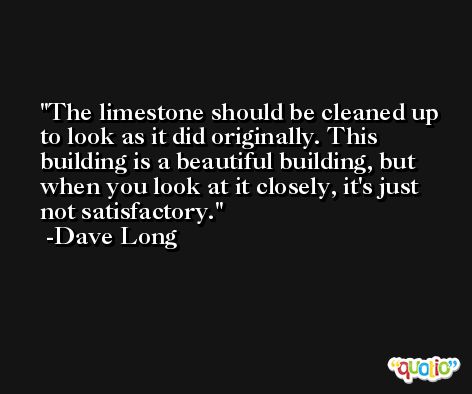The limestone should be cleaned up to look as it did originally. This building is a beautiful building, but when you look at it closely, it's just not satisfactory. -Dave Long