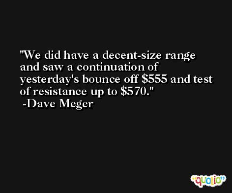 We did have a decent-size range and saw a continuation of yesterday's bounce off $555 and test of resistance up to $570. -Dave Meger