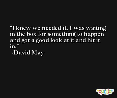 I knew we needed it. I was waiting in the box for something to happen and got a good look at it and hit it in. -David May