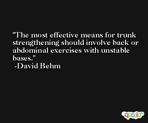 The most effective means for trunk strengthening should involve back or abdominal exercises with unstable bases. -David Behm