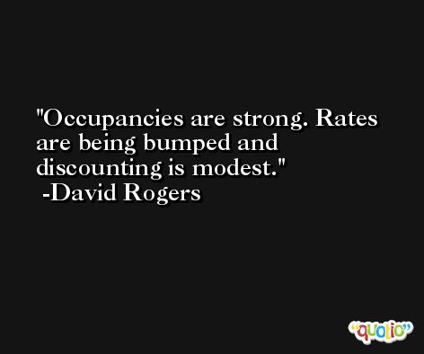 Occupancies are strong. Rates are being bumped and discounting is modest. -David Rogers