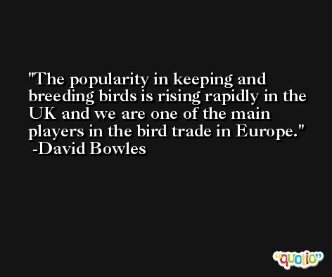 The popularity in keeping and breeding birds is rising rapidly in the UK and we are one of the main players in the bird trade in Europe. -David Bowles