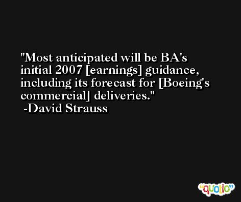Most anticipated will be BA's initial 2007 [earnings] guidance, including its forecast for [Boeing's commercial] deliveries. -David Strauss