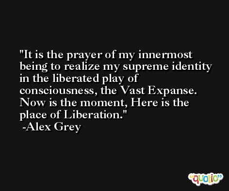 It is the prayer of my innermost being to realize my supreme identity in the liberated play of consciousness, the Vast Expanse. Now is the moment, Here is the place of Liberation. -Alex Grey