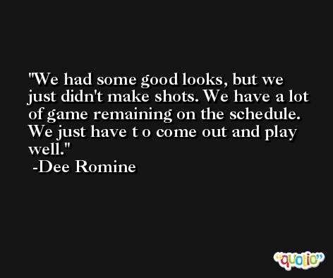 We had some good looks, but we just didn't make shots. We have a lot of game remaining on the schedule. We just have t o come out and play well. -Dee Romine