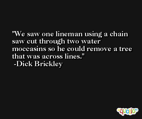 We saw one lineman using a chain saw cut through two water moccasins so he could remove a tree that was across lines. -Dick Brickley