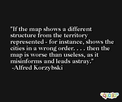 If the map shows a different structure from the territory represented - for instance, shows the cities in a wrong order. . . . then the map is worse than useless, as it misinforms and leads astray. -Alfred Korzybski