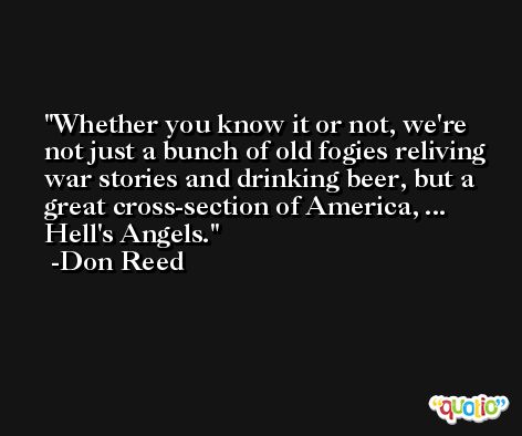 Whether you know it or not, we're not just a bunch of old fogies reliving war stories and drinking beer, but a great cross-section of America, ... Hell's Angels. -Don Reed