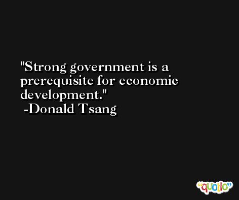 Strong government is a prerequisite for economic development. -Donald Tsang