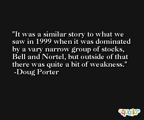 It was a similar story to what we saw in 1999 when it was dominated by a vary narrow group of stocks, Bell and Nortel, but outside of that there was quite a bit of weakness. -Doug Porter